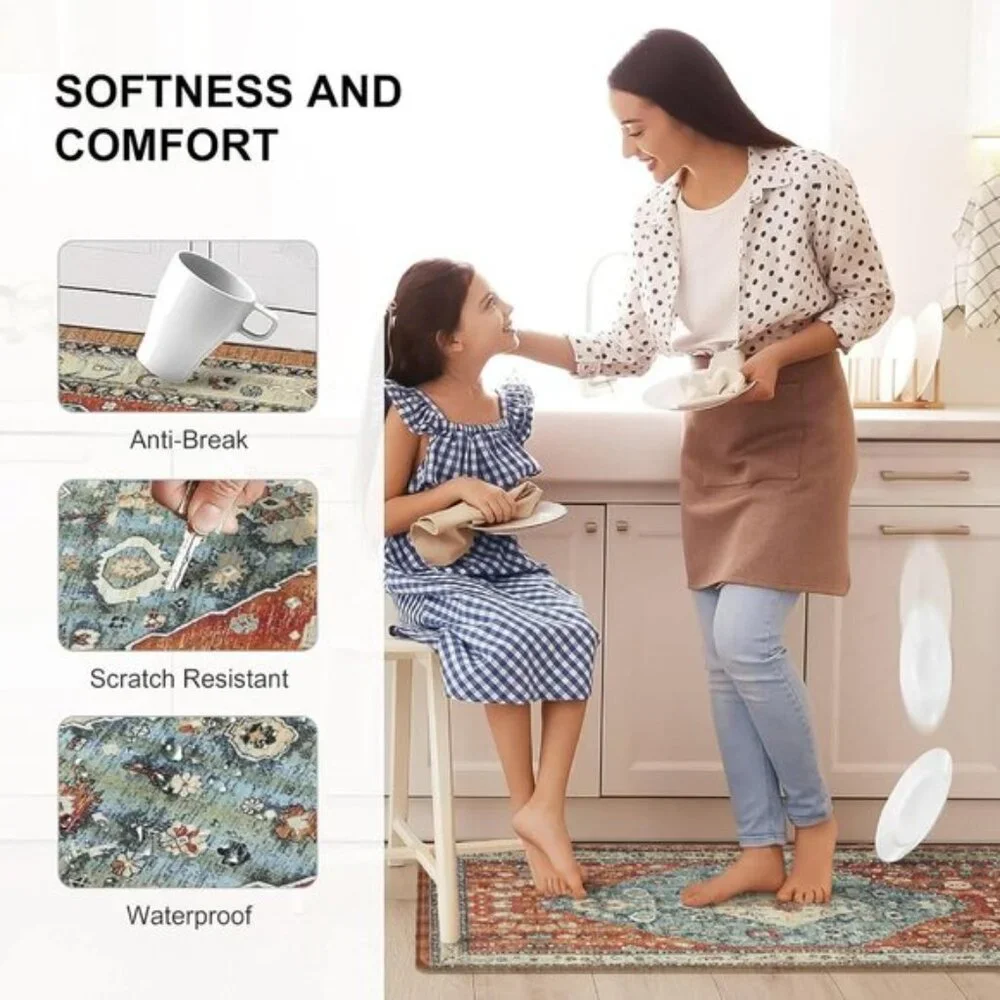 New Set of 2 Boho Kitchen Mat, Cushioned, Anti-Fatigue, Non-Skid, Waterproof